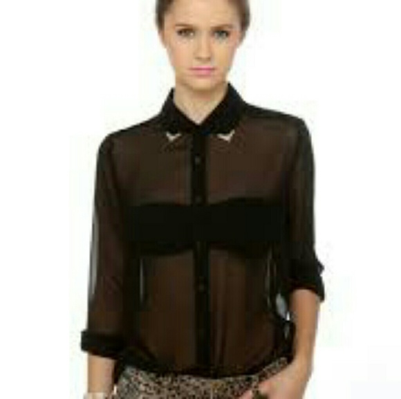 Decree Tops - NWT Decree Sheer Black Shirt